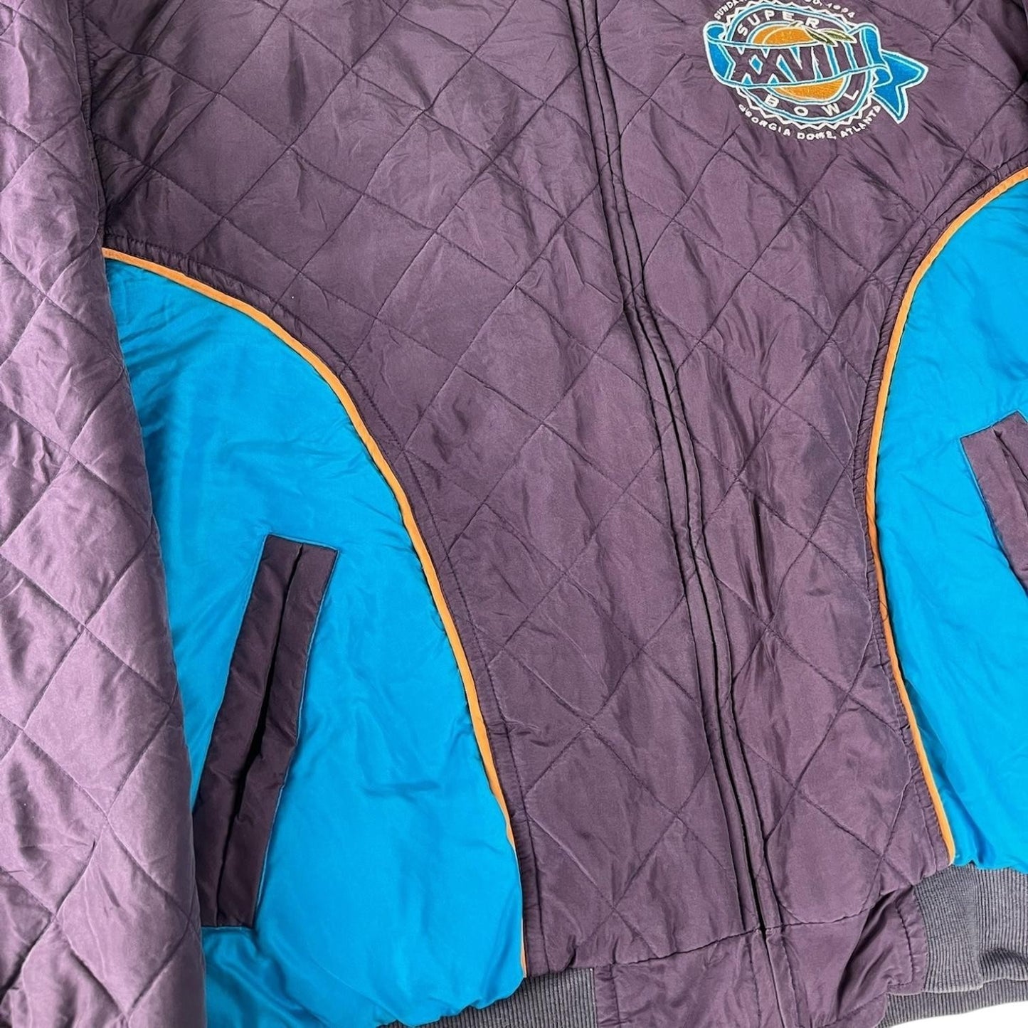 Vintage Super Bowl XXVIII Jacket Mens Large Purple Blue NFL Football Quilted 90s