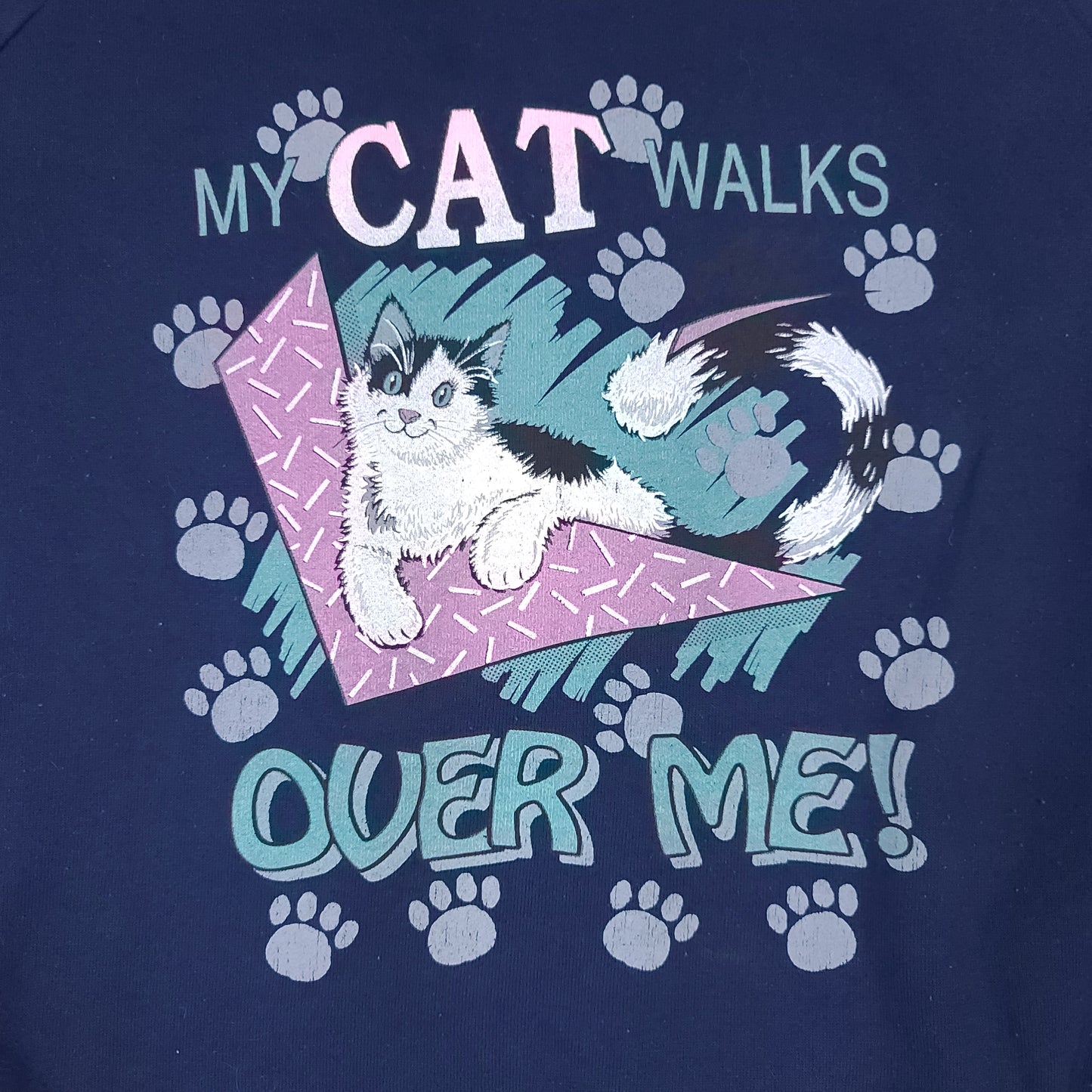 Vintage My Cat Walks Over Me Navy Blue Sweatshirt