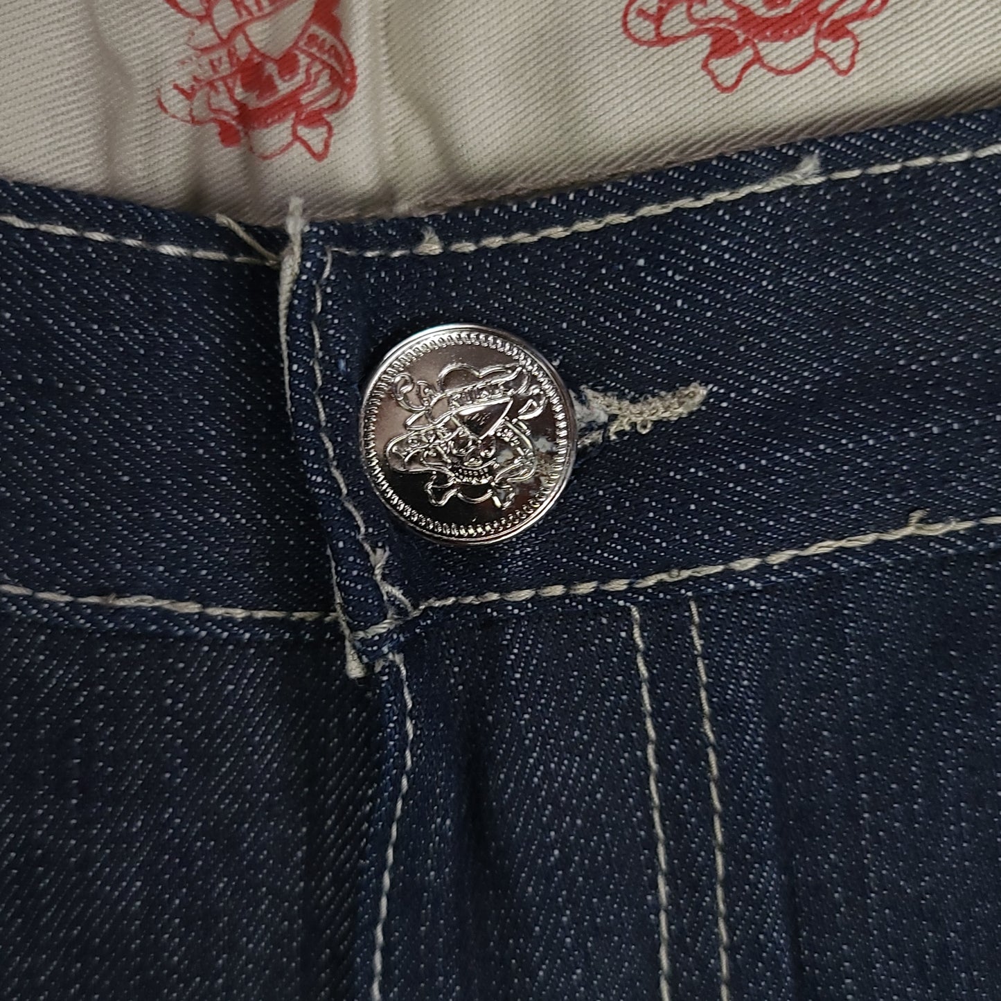 Vintage Y2K Ed Hardy Oni Mask Denim Pants (Unauthorized)