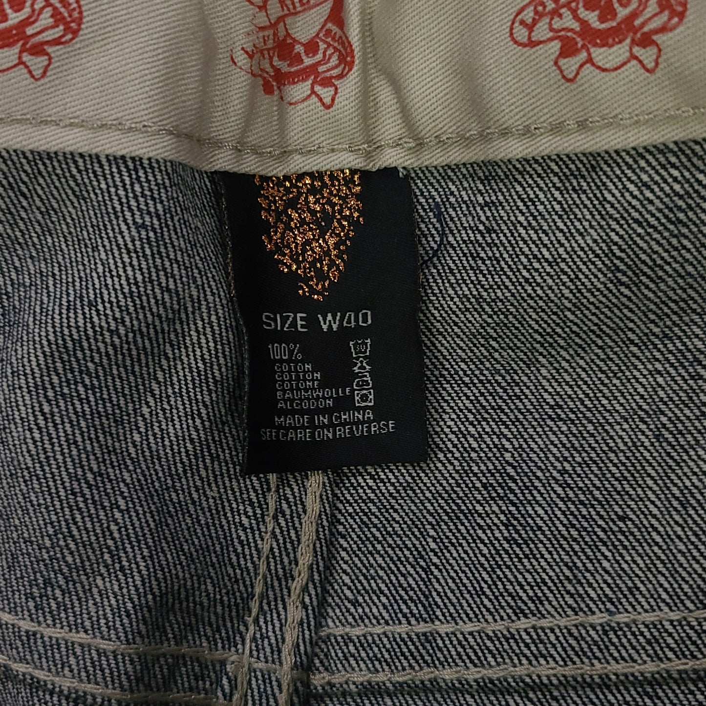 Vintage Y2K Ed Hardy Oni Mask Denim Pants (Unauthorized)