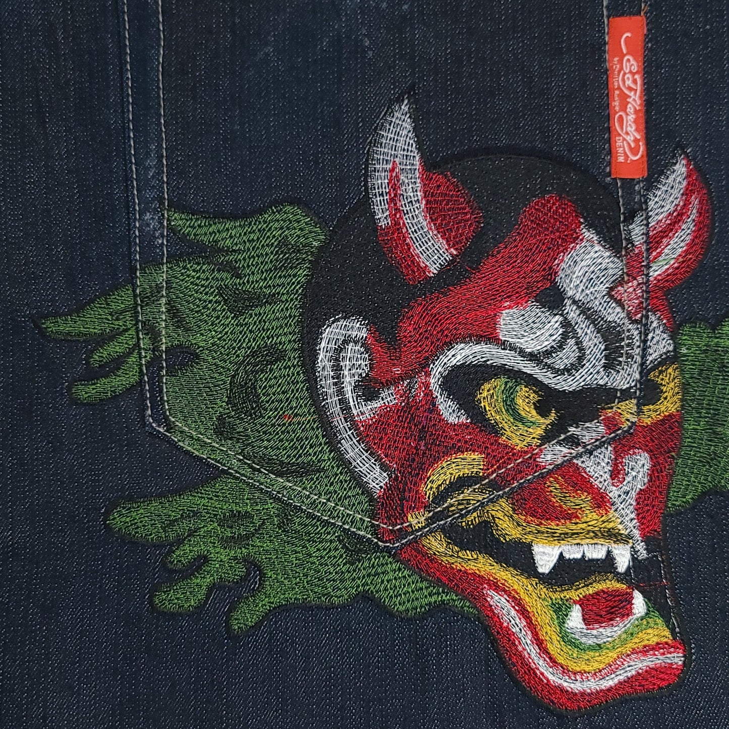 Vintage Y2K Ed Hardy Oni Mask Denim Pants (Unauthorized)