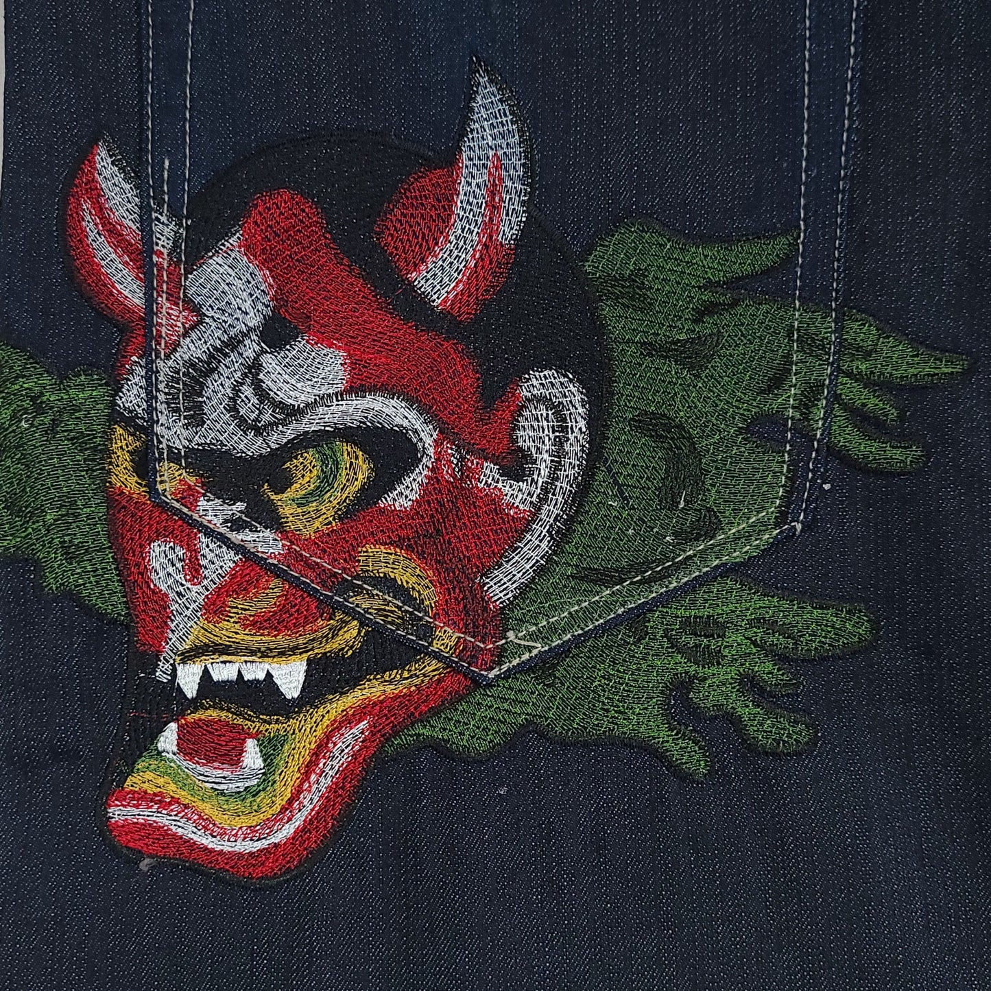 Vintage Y2K Ed Hardy Oni Mask Denim Pants (Unauthorized)