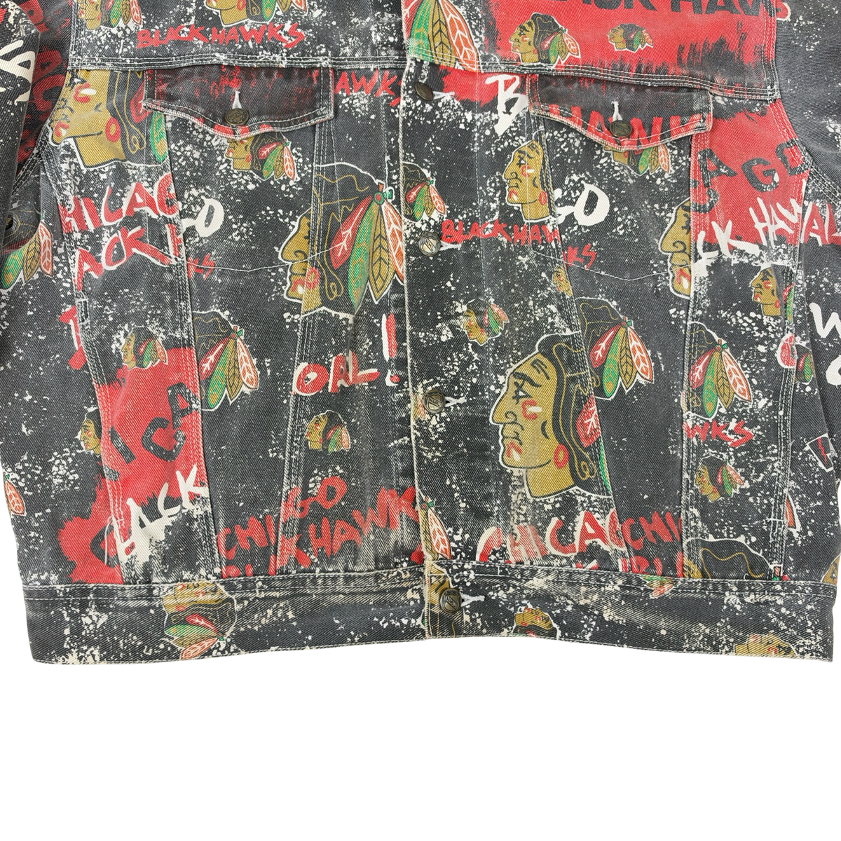 Vintage Chicago Blackhawks Jacket Pro Player Denim All Over Print