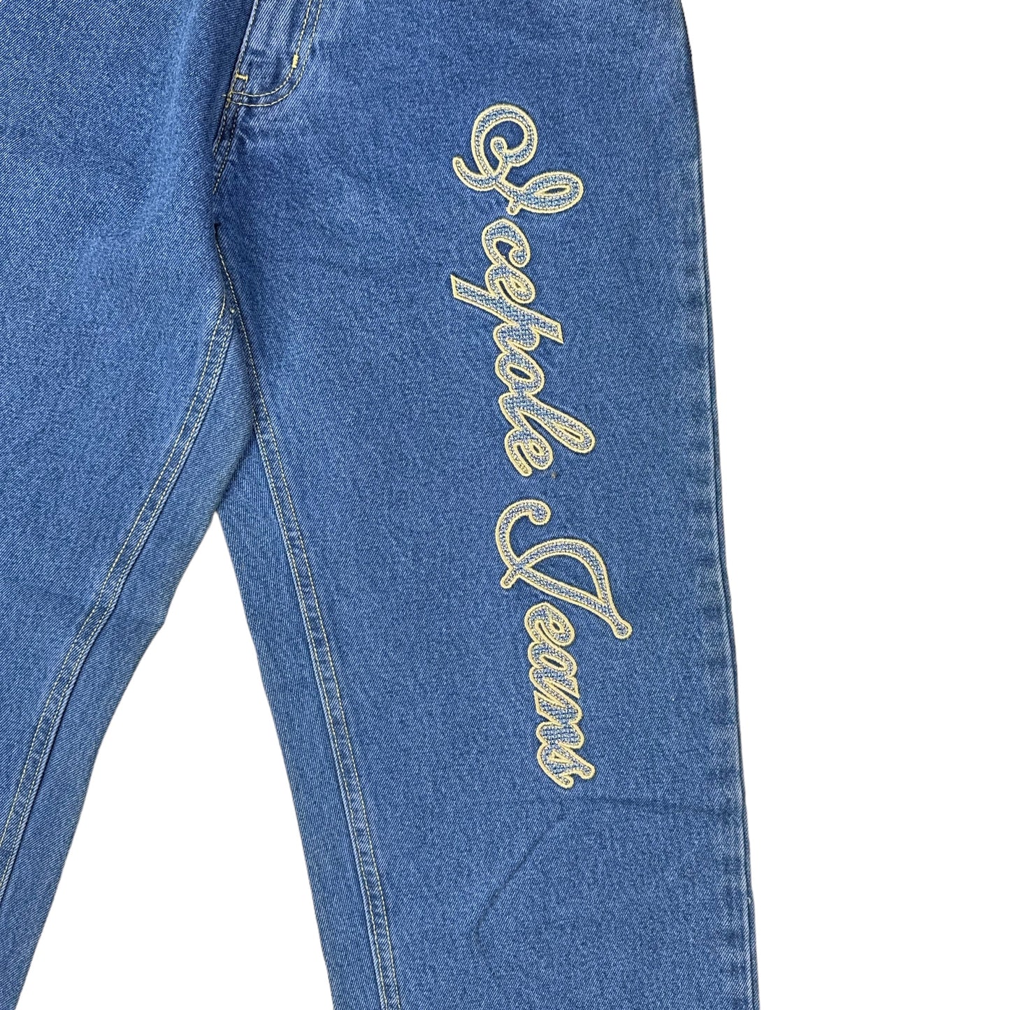 Vintage Y2K Ice Pole Gold Spellout Embroidered Denim Pants