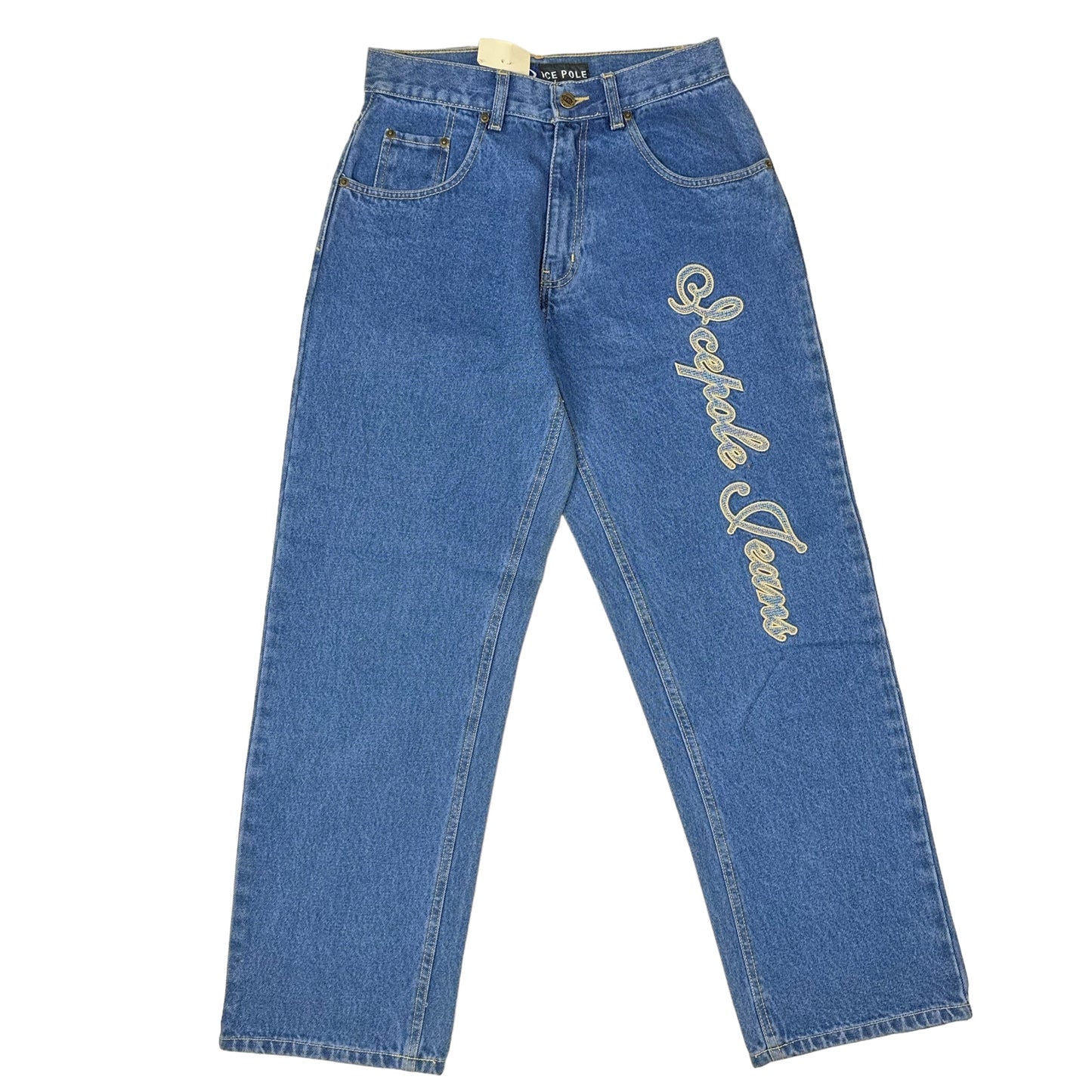 Vintage Y2K Ice Pole Gold Spellout Embroidered Denim Pants