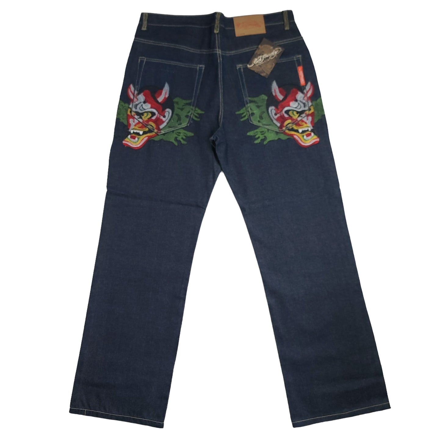 Vintage Y2K Ed Hardy Oni Mask Denim Pants (Unauthorized)