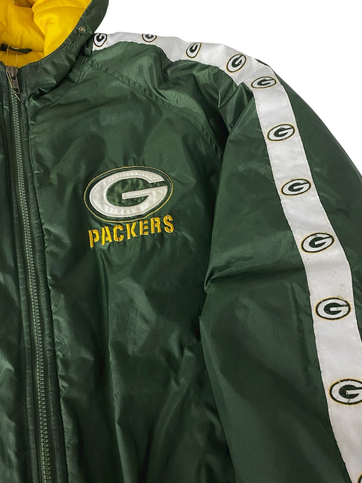 Vintage Green Bay Packers Jacket NFL Zip Up Sleeve Stripe Hooded