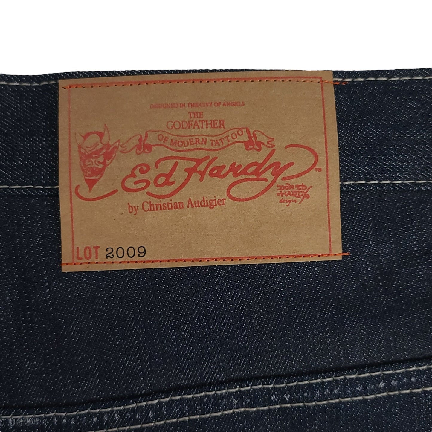 Vintage Y2K Ed Hardy Oni Mask Denim Pants (Unauthorized)