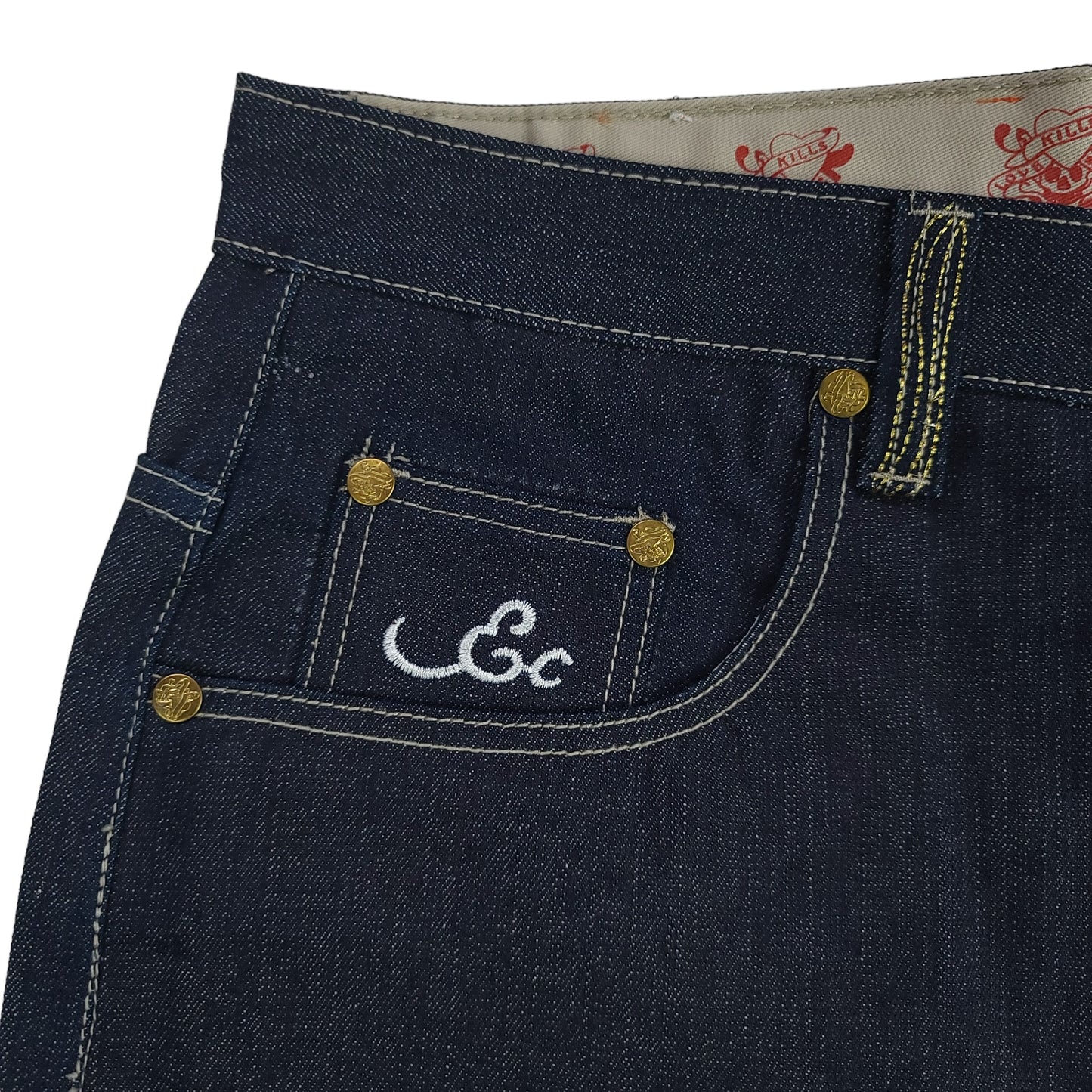 Vintage Y2K Ed Hardy Oni Mask Denim Pants (Unauthorized)