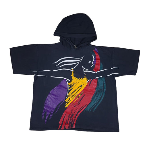 Vintage Art Women Black Hooded Tee