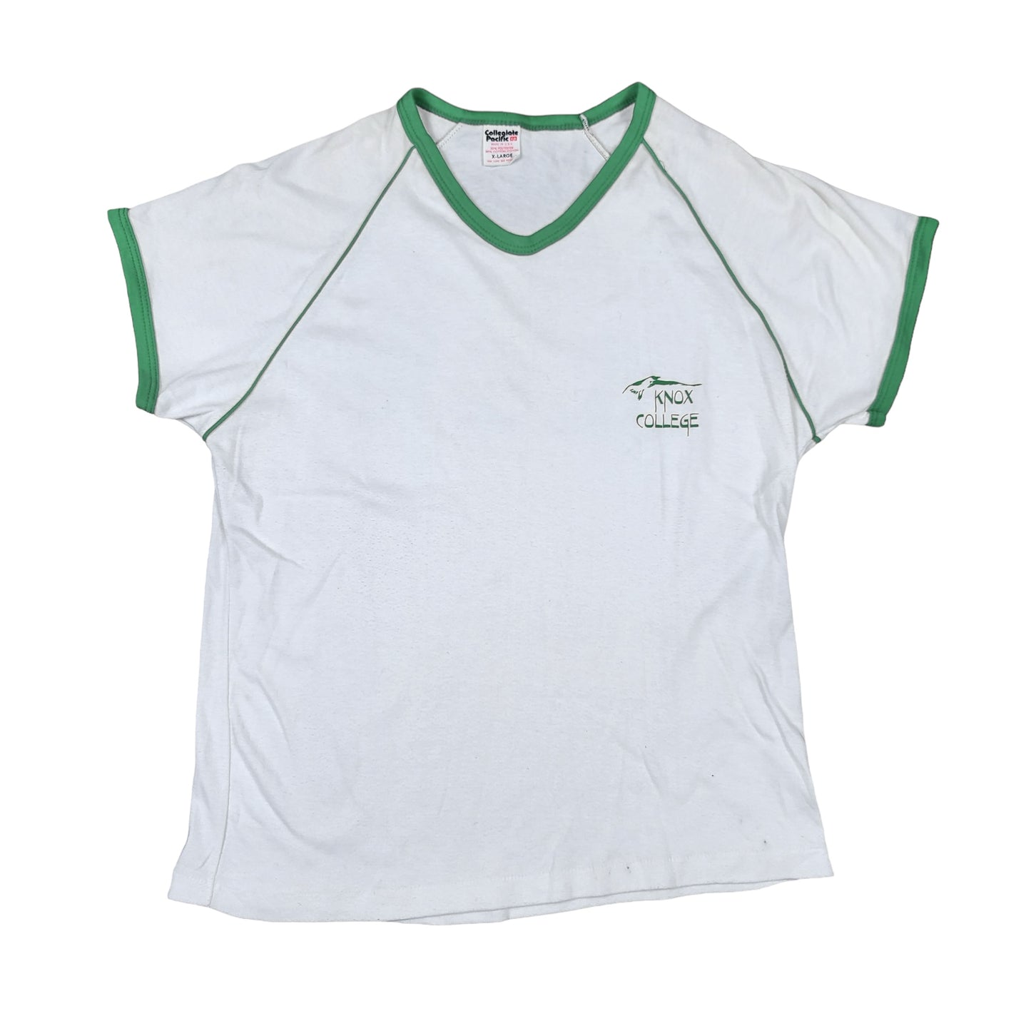 Vintage Knox College Shirt Green V-Neck Ringer