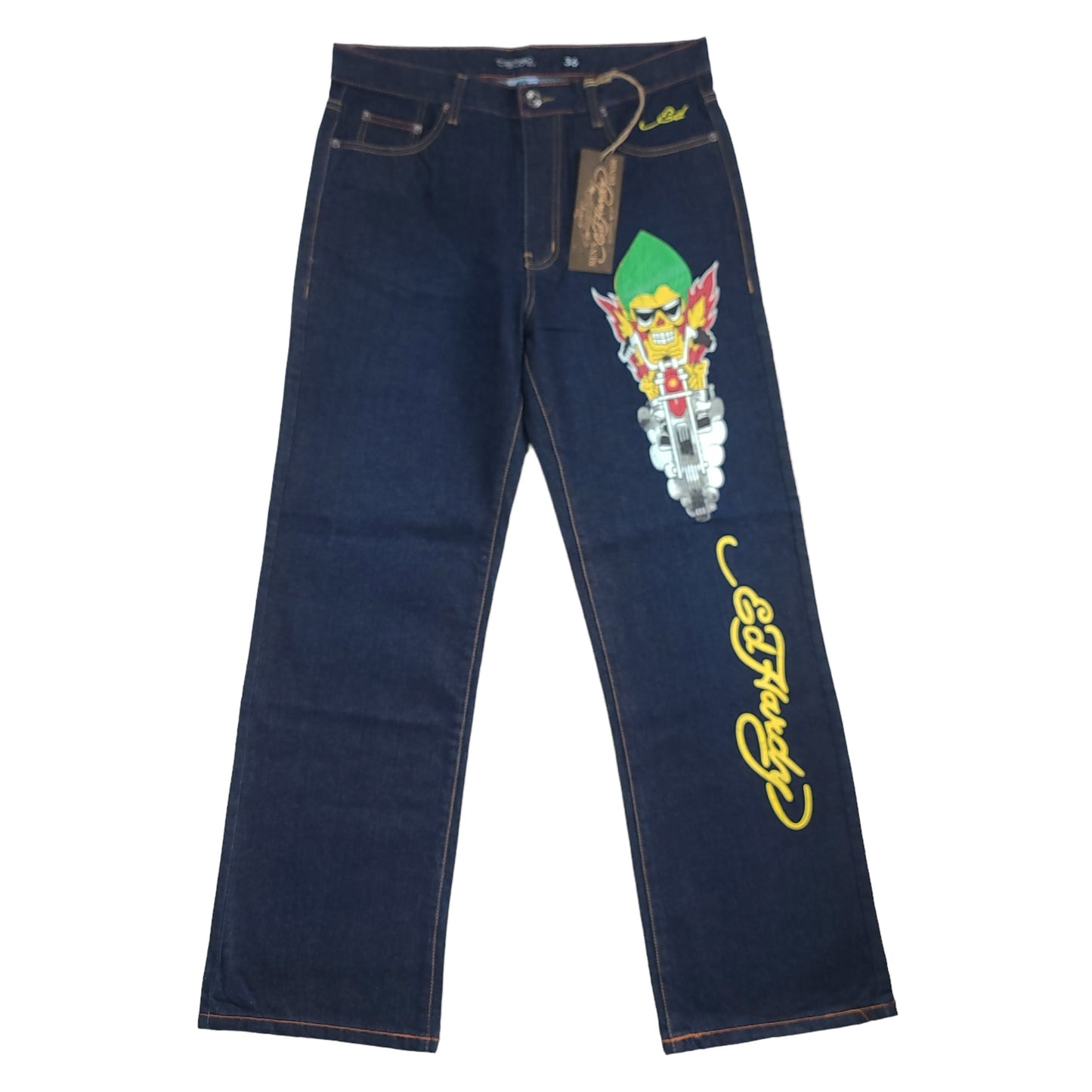 Vintage Ed Hardy Skeleton Biker Y2K Denim Pants UA