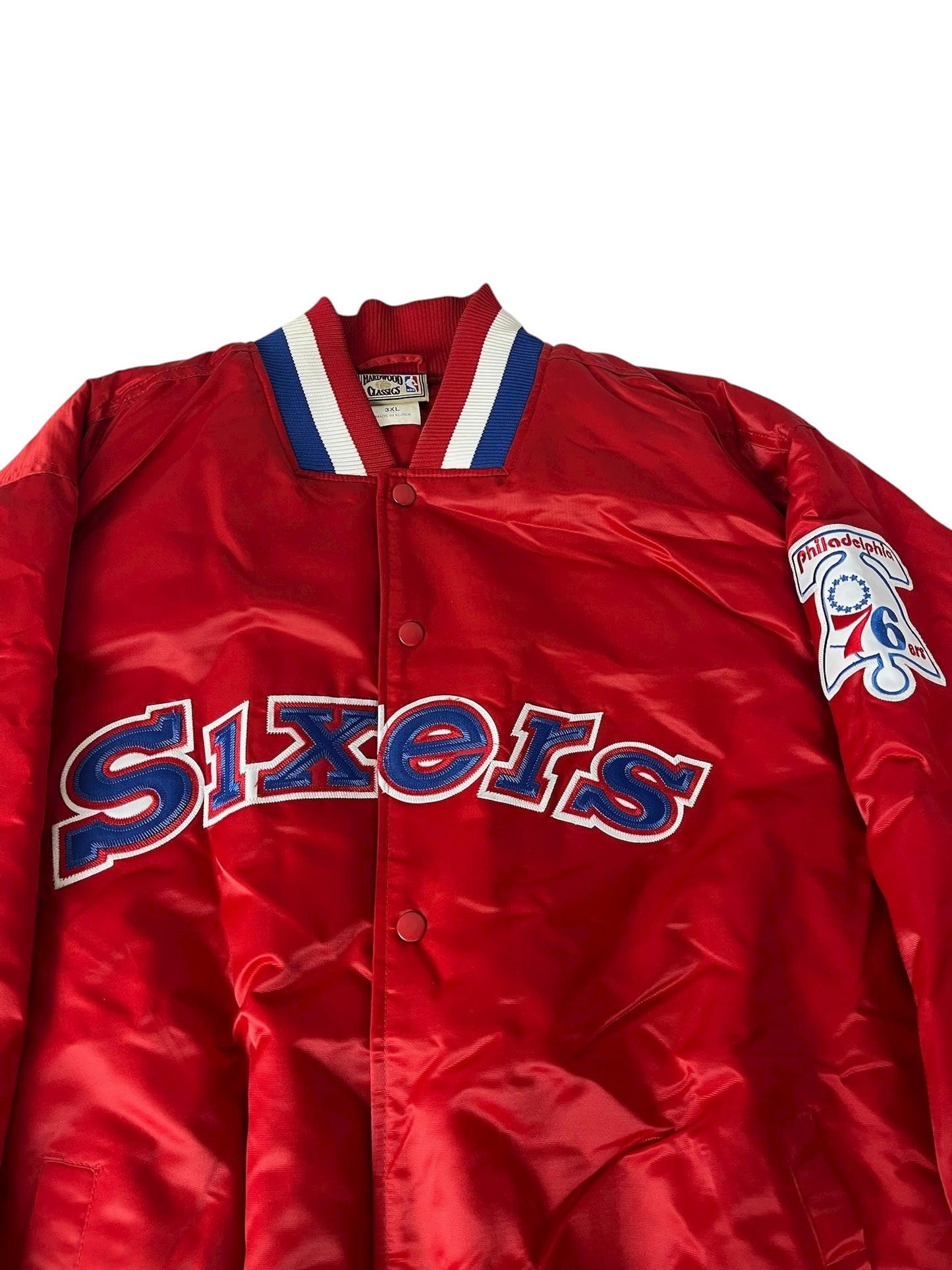 Vintage Philadelphia 76ers Jacket NBA Hardwood Classics Satin Red