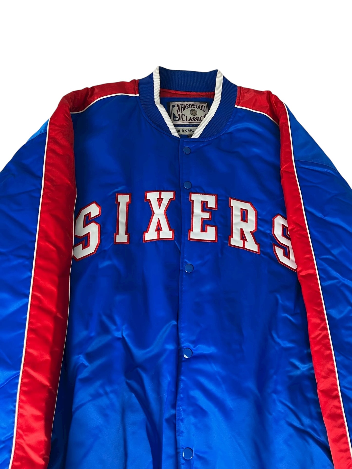 Vintage Philadelphia 76ers Jacket NBA Hardwood Classics Satin Blue
