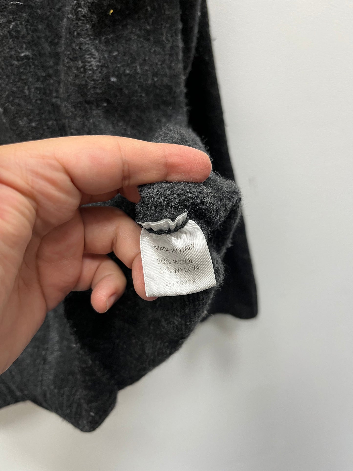 Vintage 1990���s Italian Made Dark Wool Zip Up Sweater