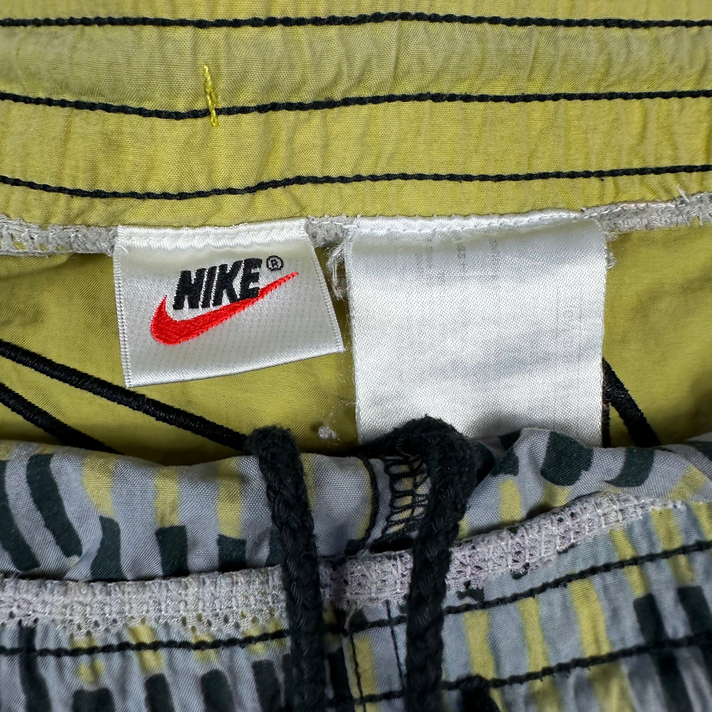 Vintage Nike Gray Yellow Square Gemoetric Nylon Shorts