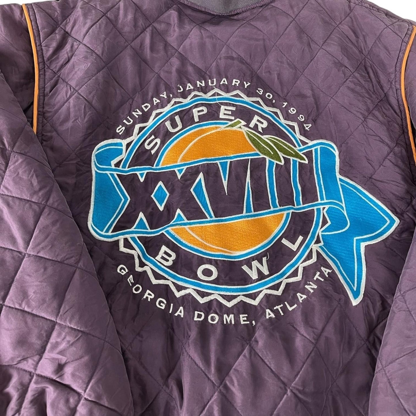 Vintage Super Bowl XXVIII Jacket Mens Large Purple Blue NFL Football Quilted 90s