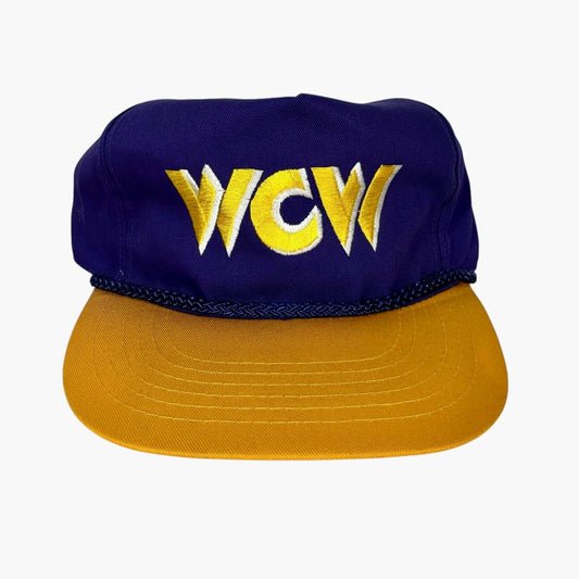 Vintage WCW Hat World Championship Wrestling Snapback Cord Purple Yellow