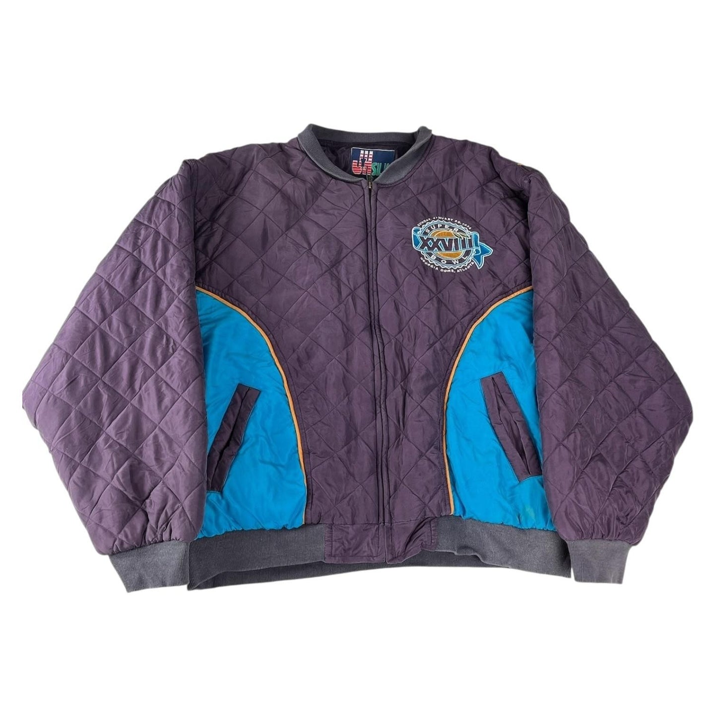 Vintage Super Bowl XXVIII Jacket Mens Large Purple Blue NFL Football Quilted 90s