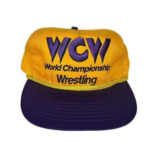 Vintage WCW Hat Wrestling Snapback Gold Purple World Championship Wrestling Cap