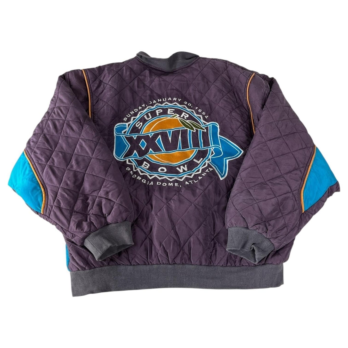 Vintage Super Bowl XXVIII Jacket Mens Large Purple Blue NFL Football Quilted 90s