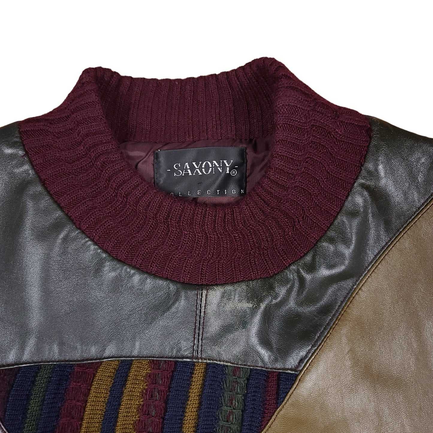Vintage Saxony Leather Geometric Coogi Style Sweater