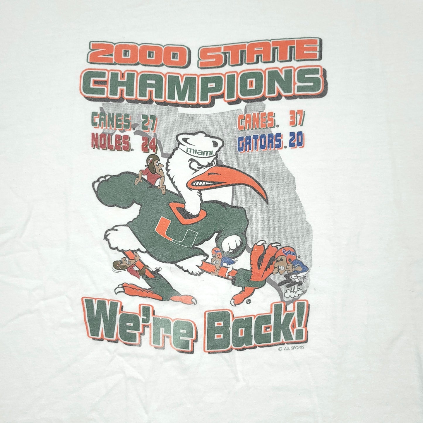 Vintage University of Miami Hurricanes State Champs We're Back Tee