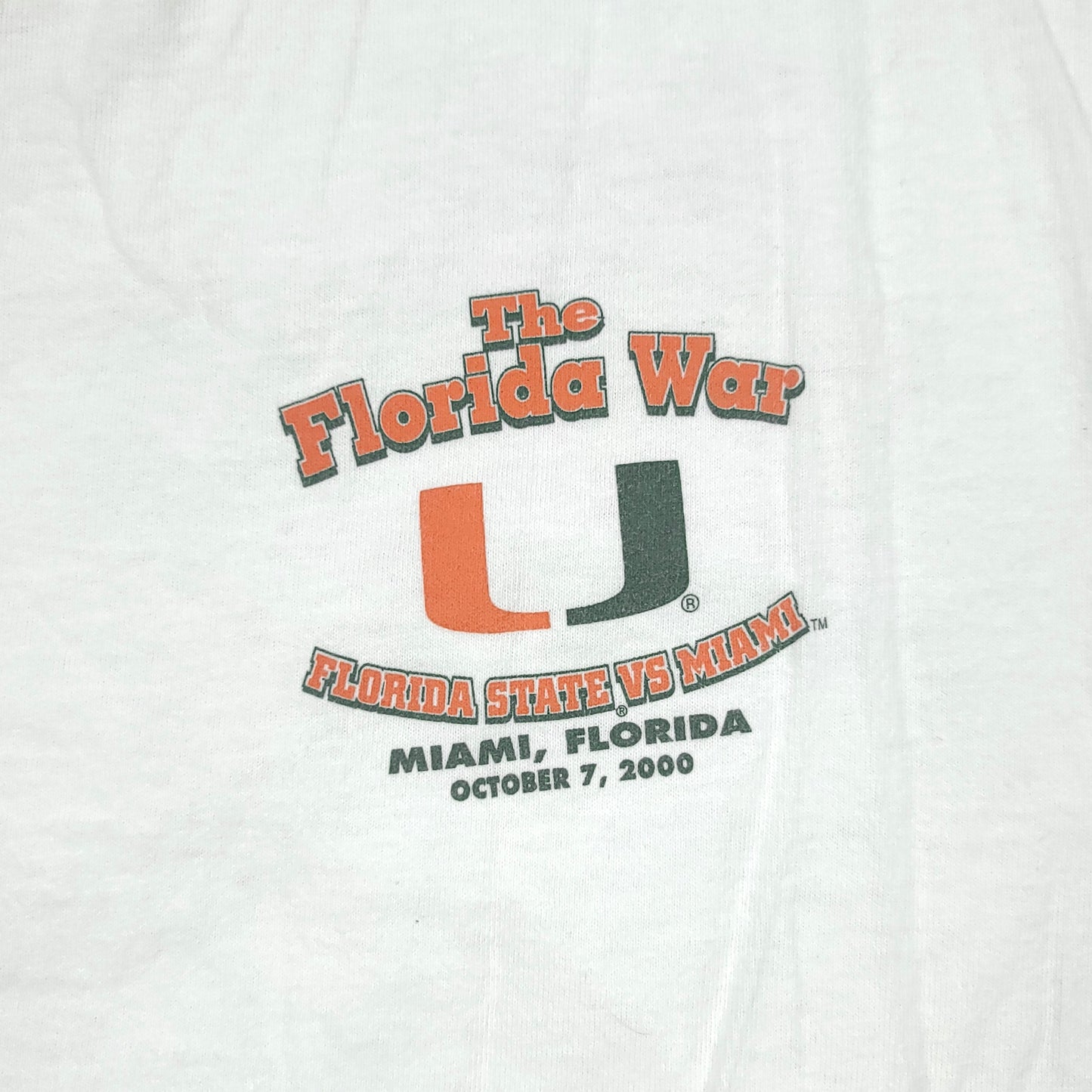 Vintage University of Miami Hurricanes The Florida War White Shirt