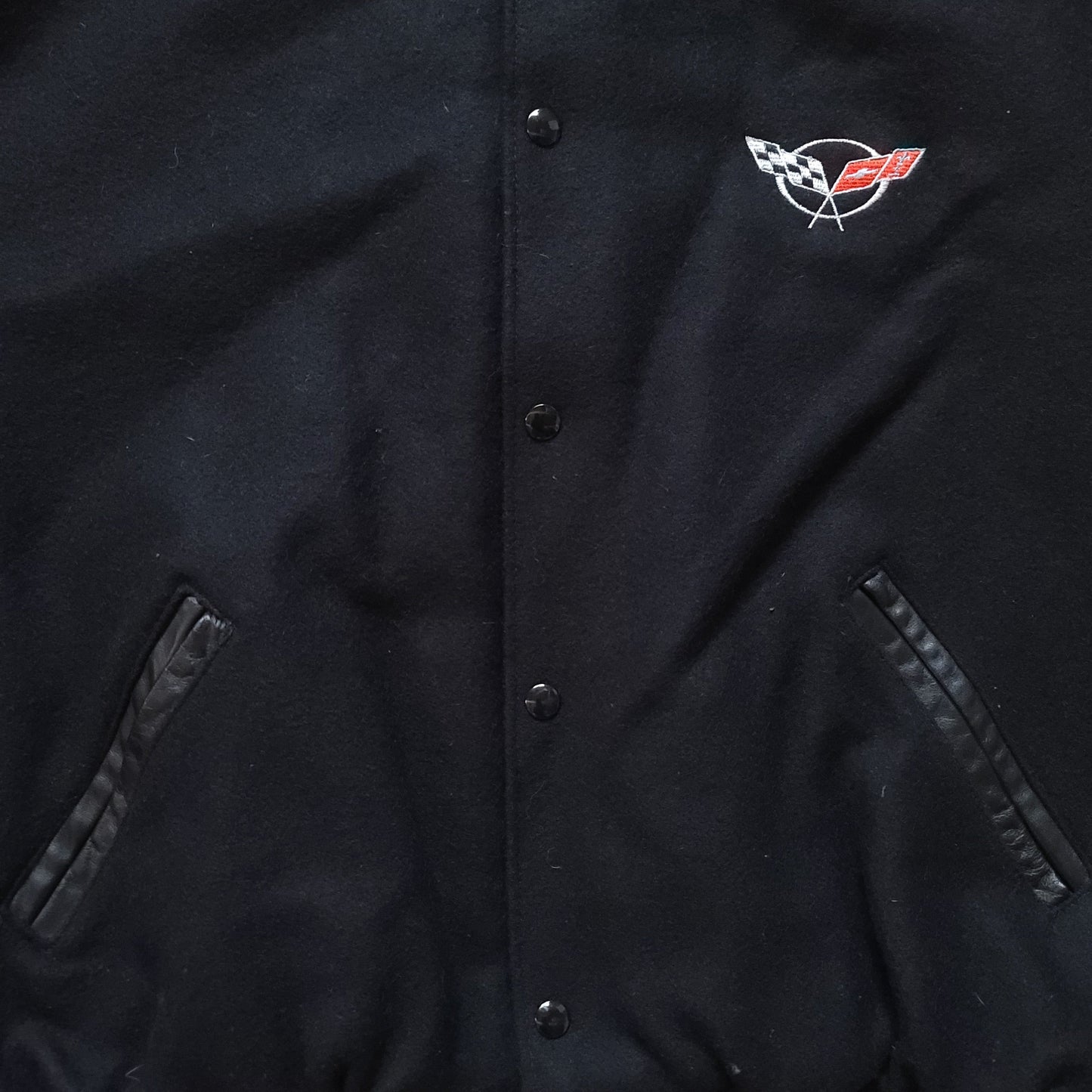 Corvette Black Wool Leather Letterman Jacket