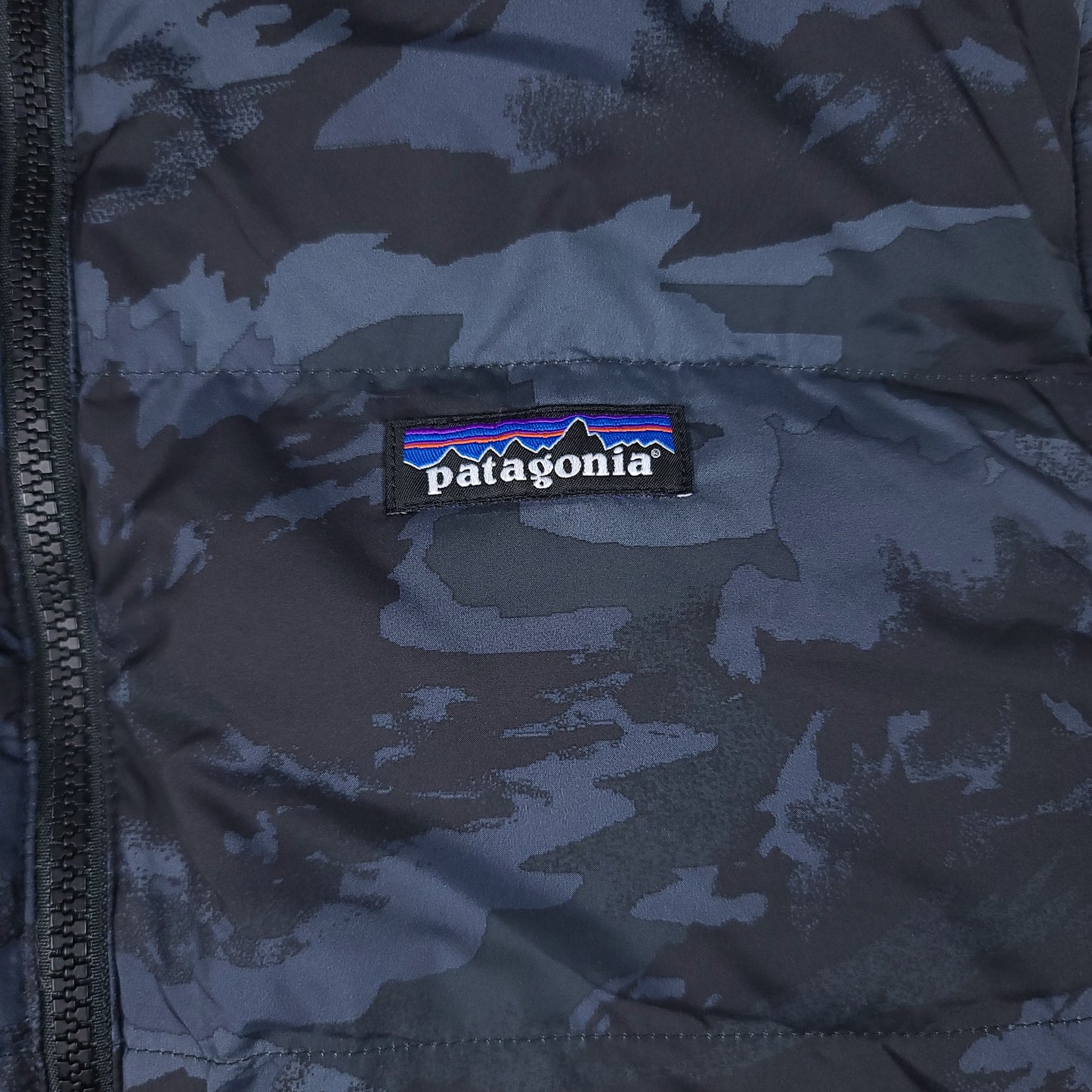 Patagonia Blue Camouflage Reversible Down Puffer Vest