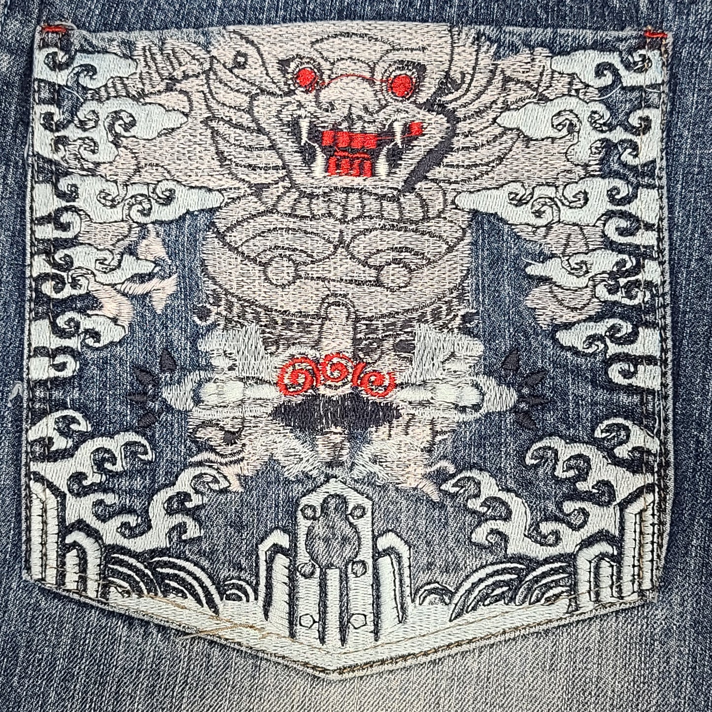 Vintage Y2K Dragon Embroidered Denim Paco Jeans