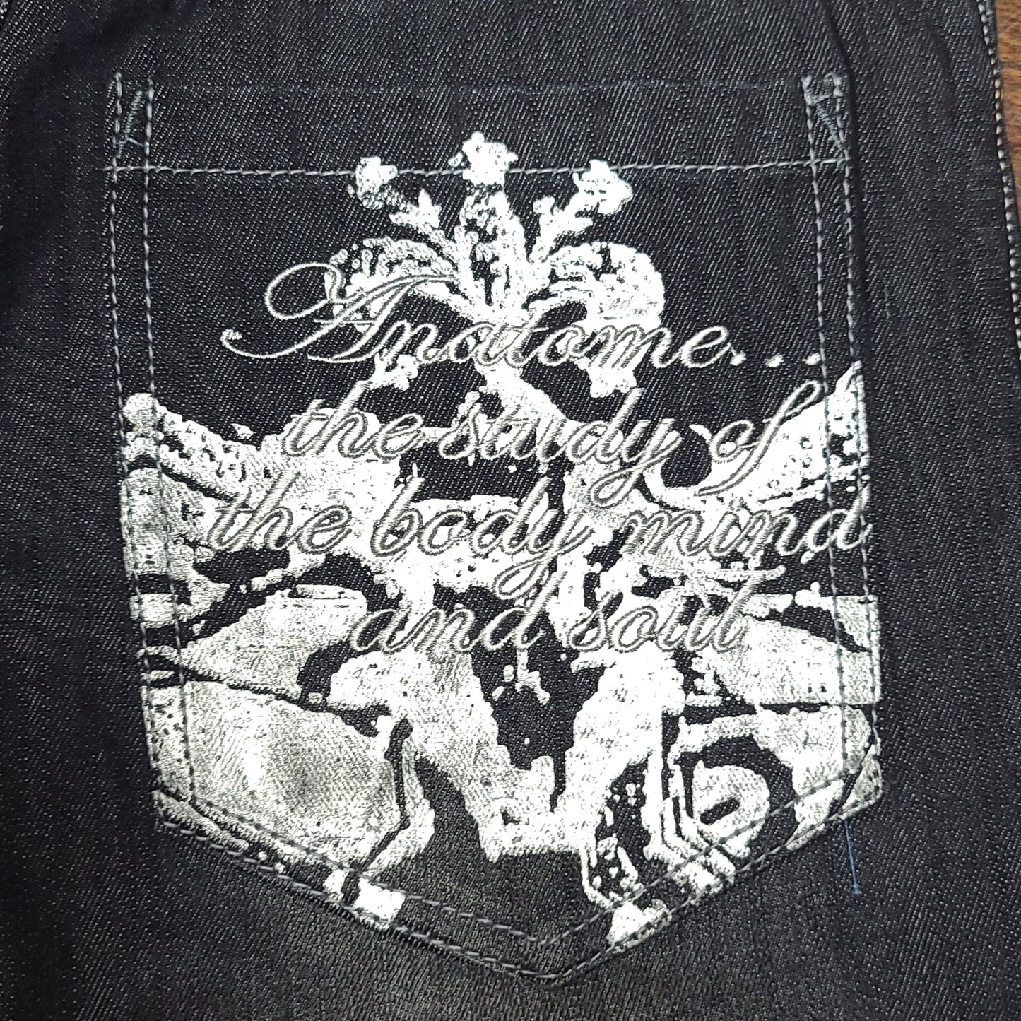 Vintage Y2K Black Skeleton Print Denim Paco Jeans