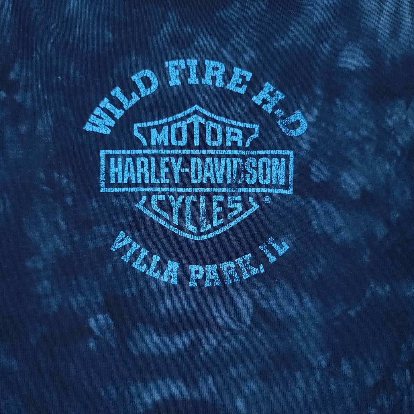 Vintage Harley Davidson 2001 Blue Tie-Dye V-Neck Raglan Tee
