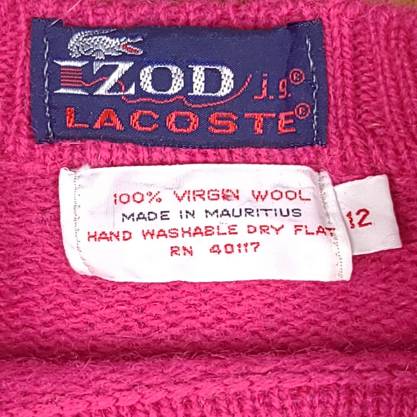Vintage Izod Lacoste Pink Wool Youth Sweater
