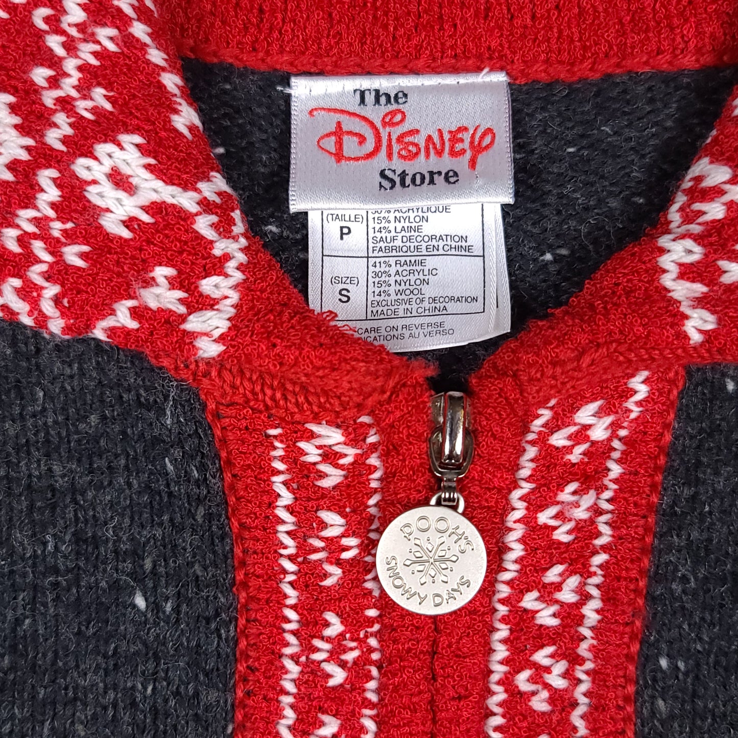 Vintage Winnie the Pooh Snowflake Zip Up Disney Ramie Sweater