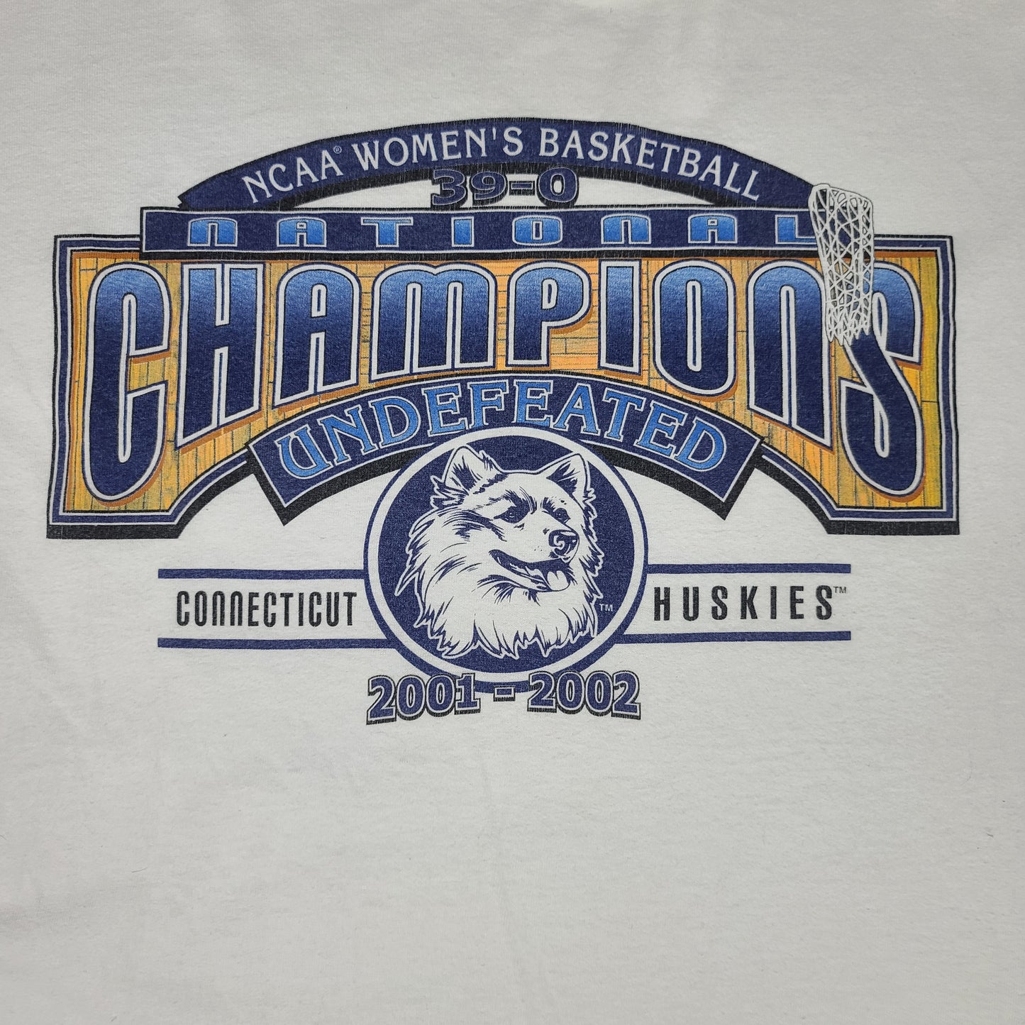 Vintage University of Conneticut Huskies 2002 Champions White Long Sleeve Tee