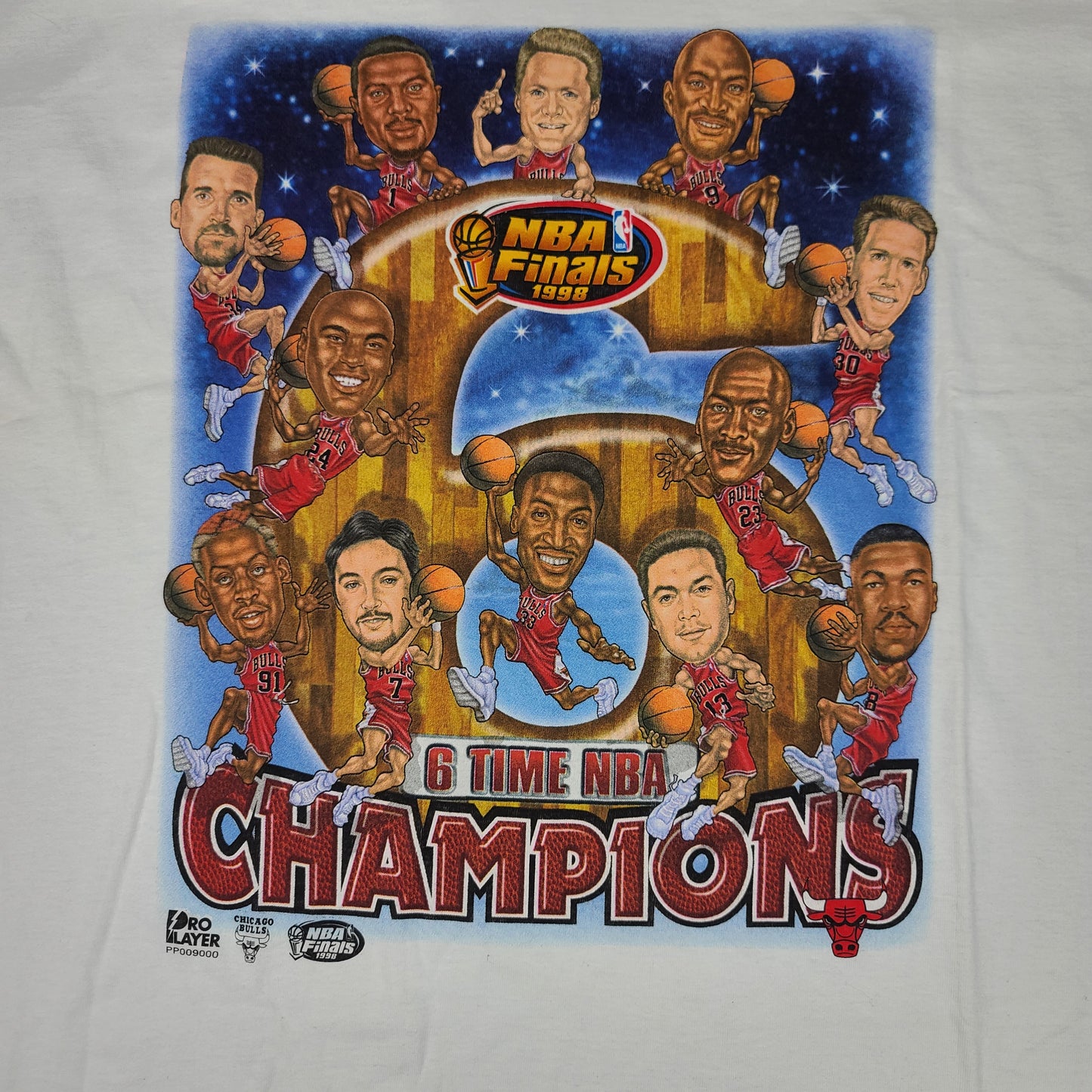 Vintage Chicago Bulls 1998 NBA Champions White Caricature Tee