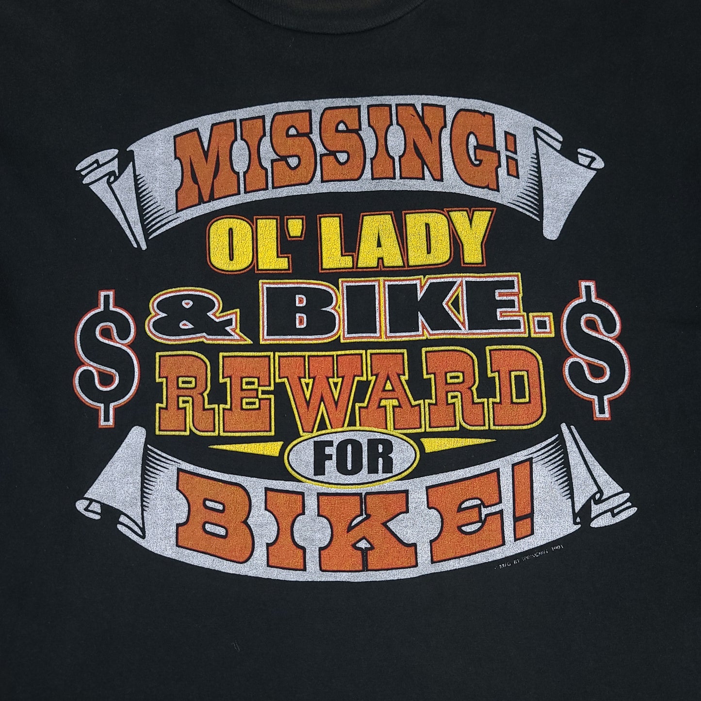 Vintage Missing Ol' Lady & Bike Black Tee
