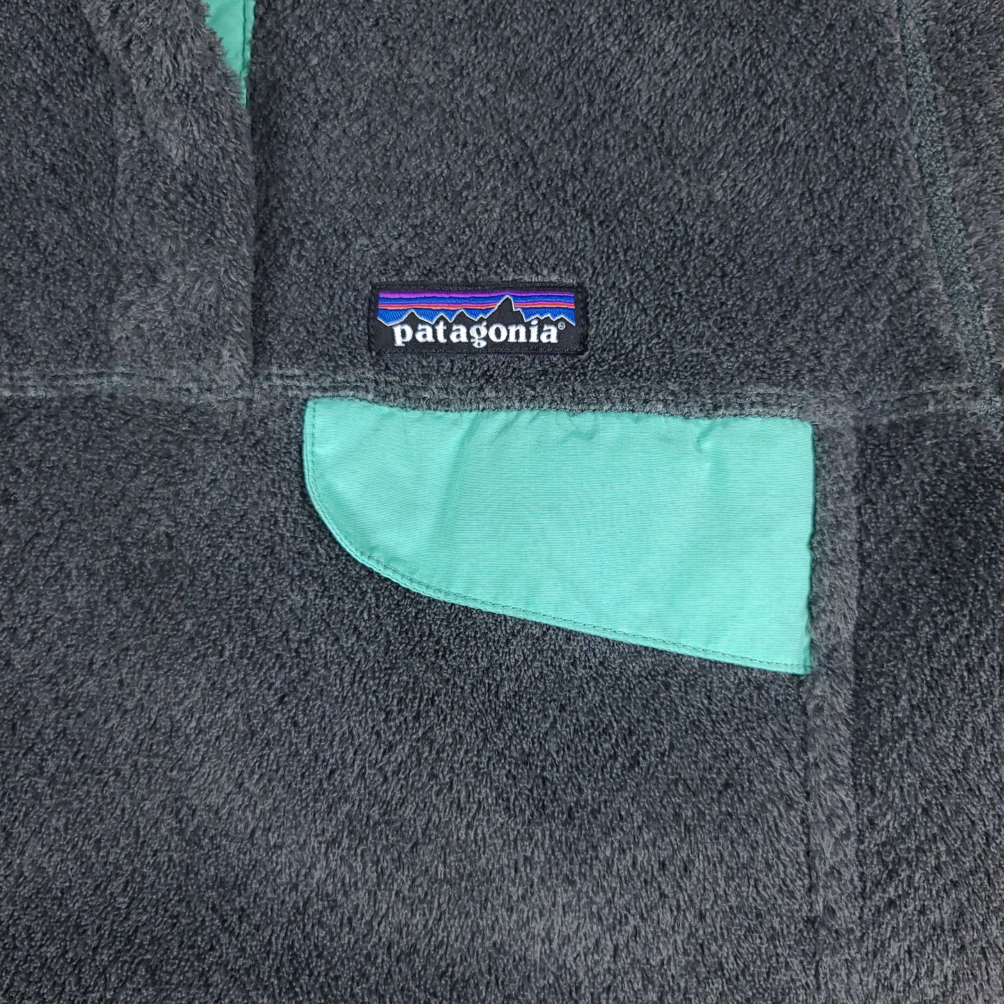 Patagonia Gray Turquoise Fleece Snap Button Sweater