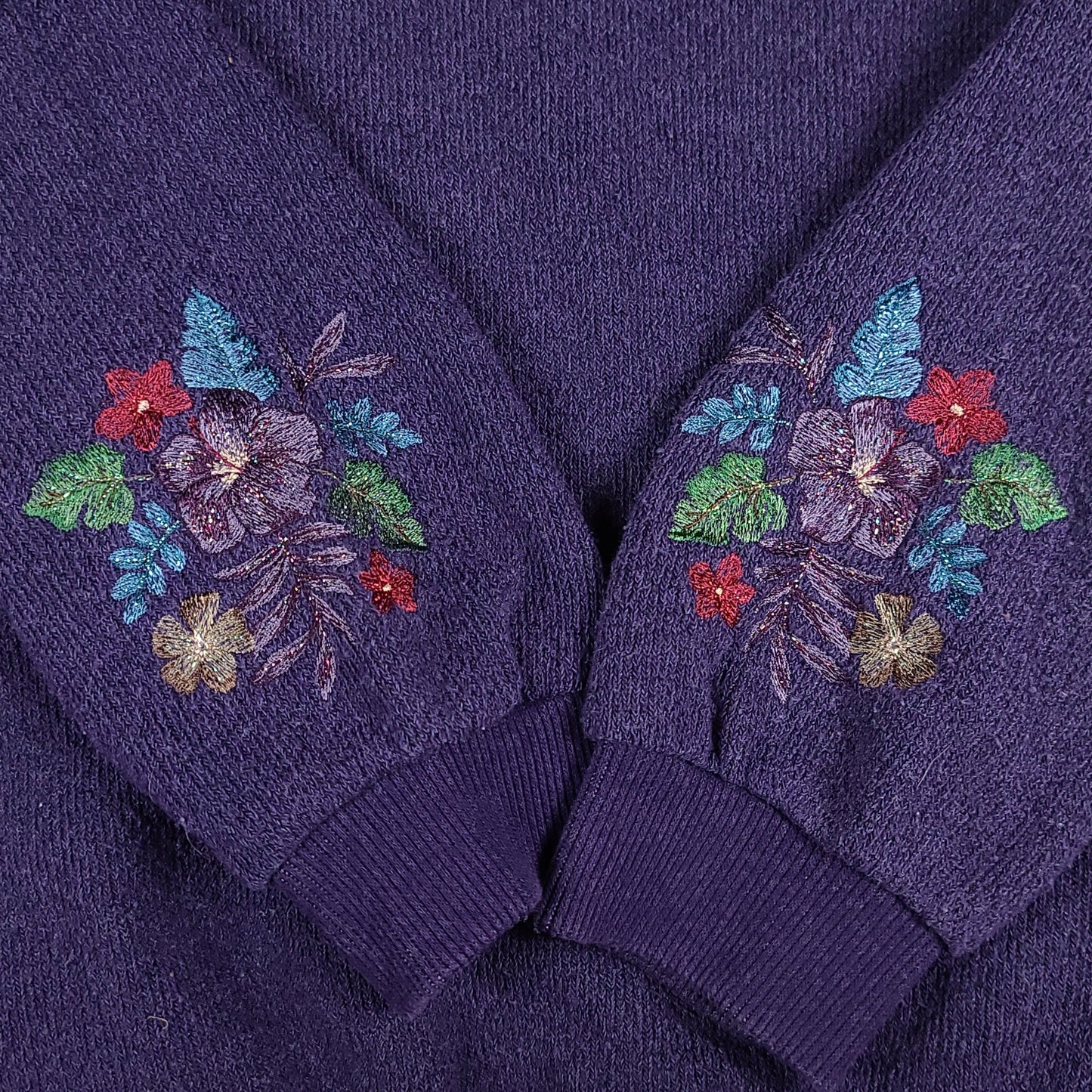 Vintage Purple Floral Fleece Sweater