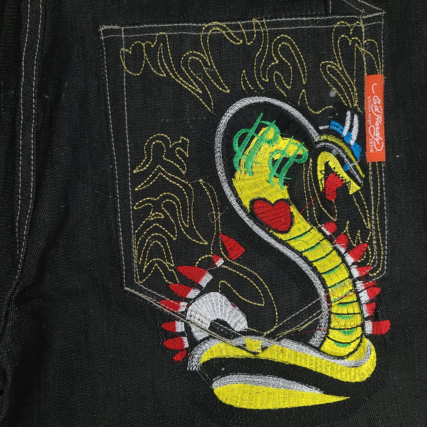 Vintage Y2K Ed Hardy Cobra Embroidered Denim Pants (Unauthorized)