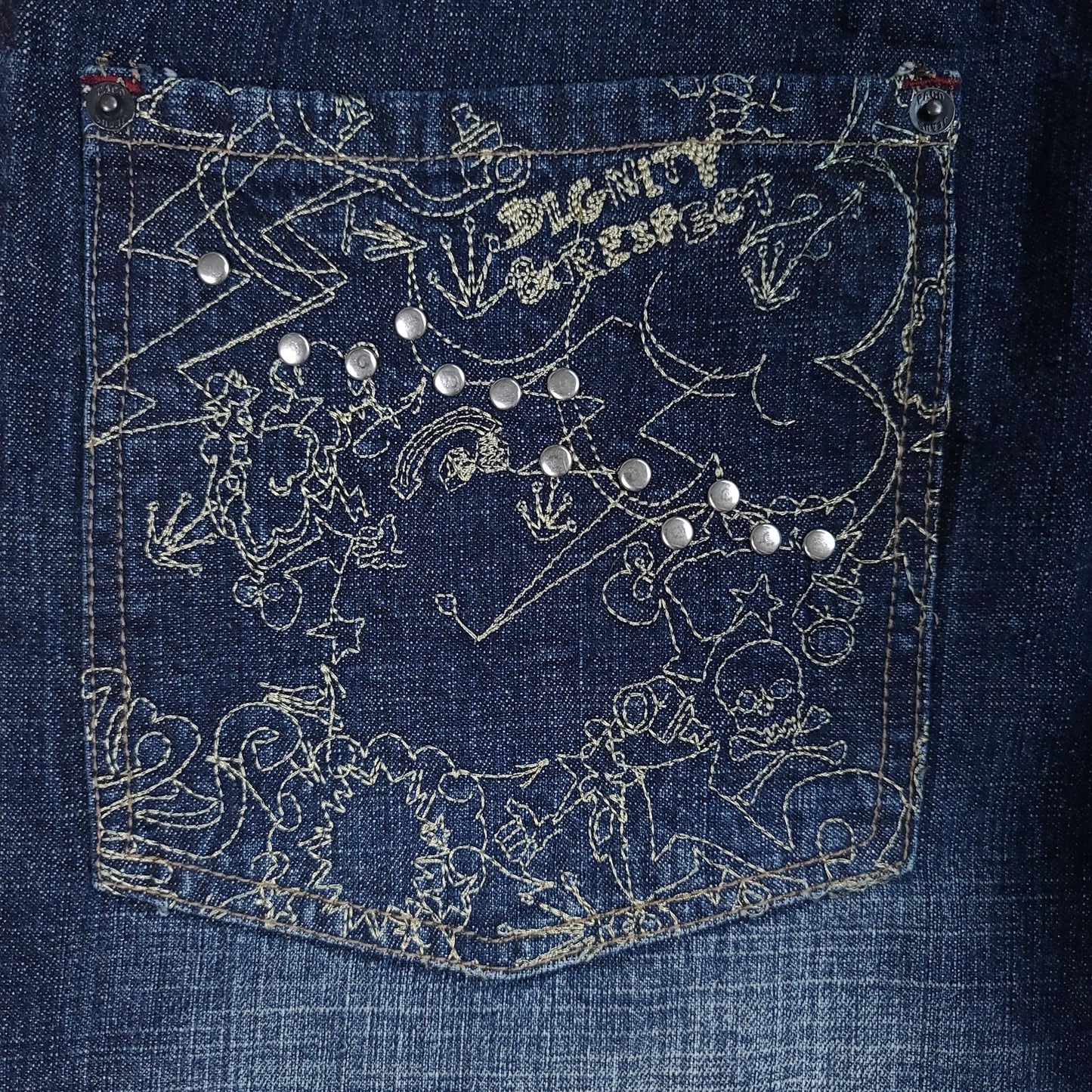 Vintage Y2K Dark Blue Embroidered Rhinestone Denim Pants