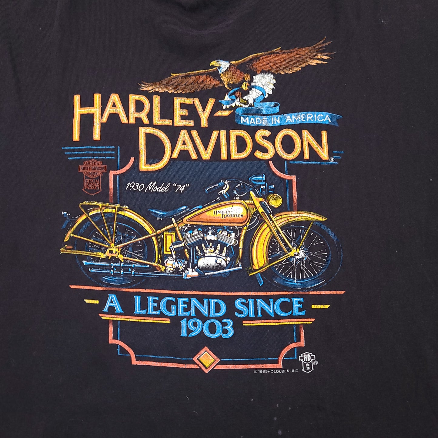 Vintage 1985 Harley Davidson Motorcycles Holoubek "1930 Model 74" Shirt