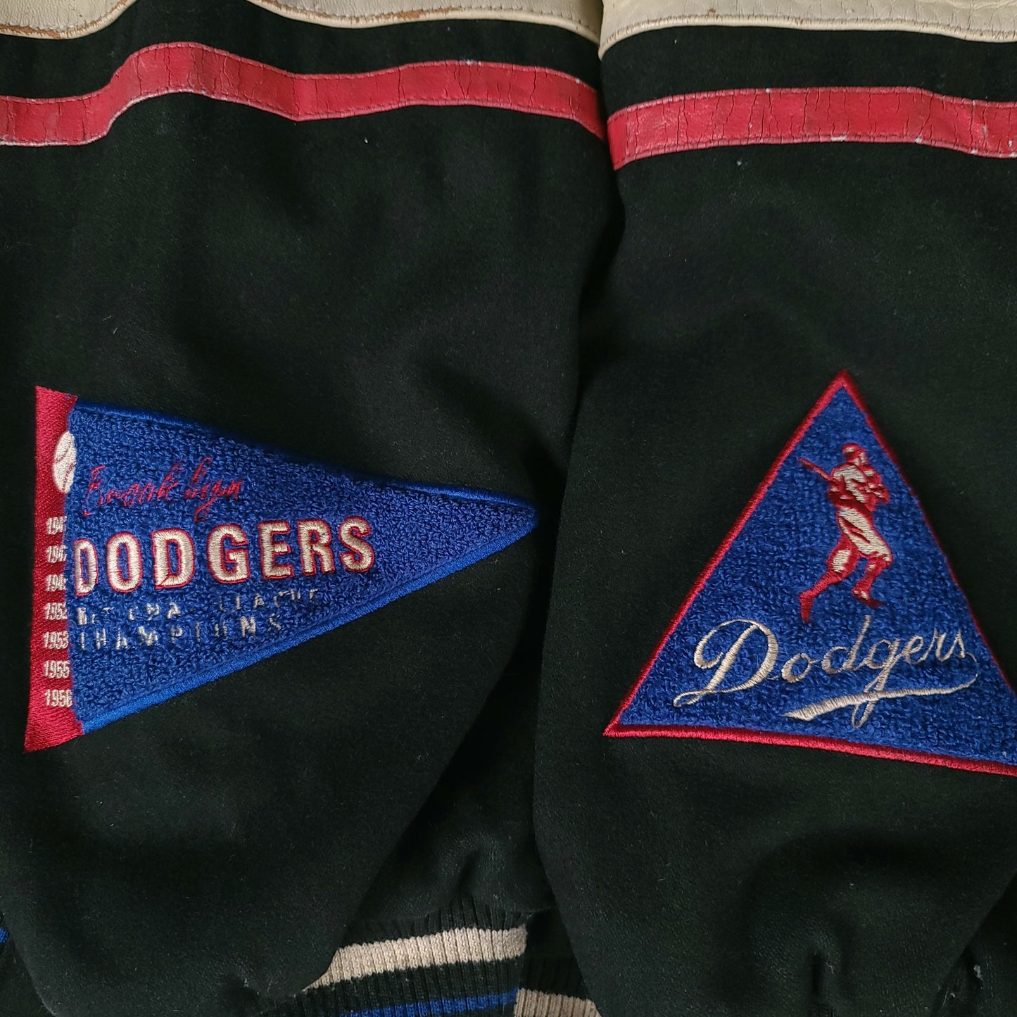Vintage 90's Brooklyn Dodgers MLB Baseball Jeff Hamilton Reversible Wool Leather Jacket