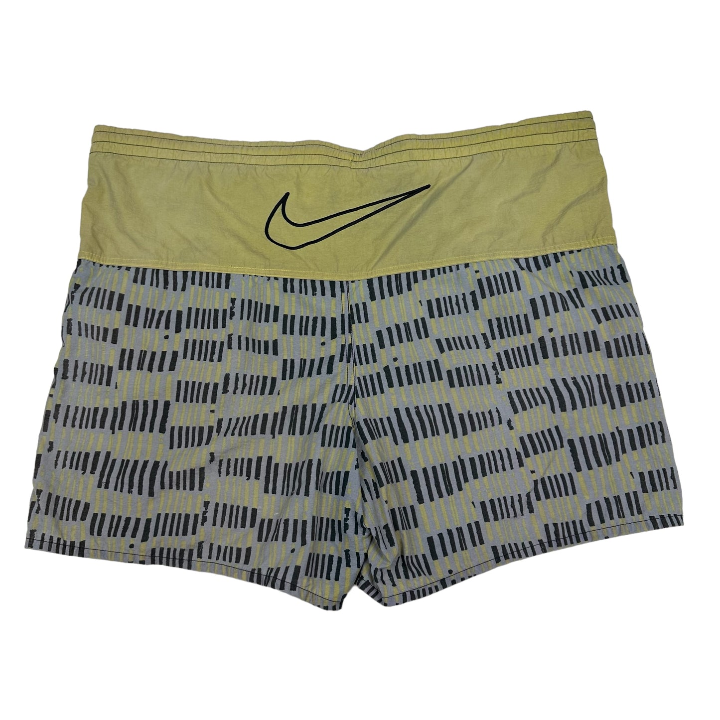 Vintage Nike Gray Yellow Square Gemoetric Nylon Shorts