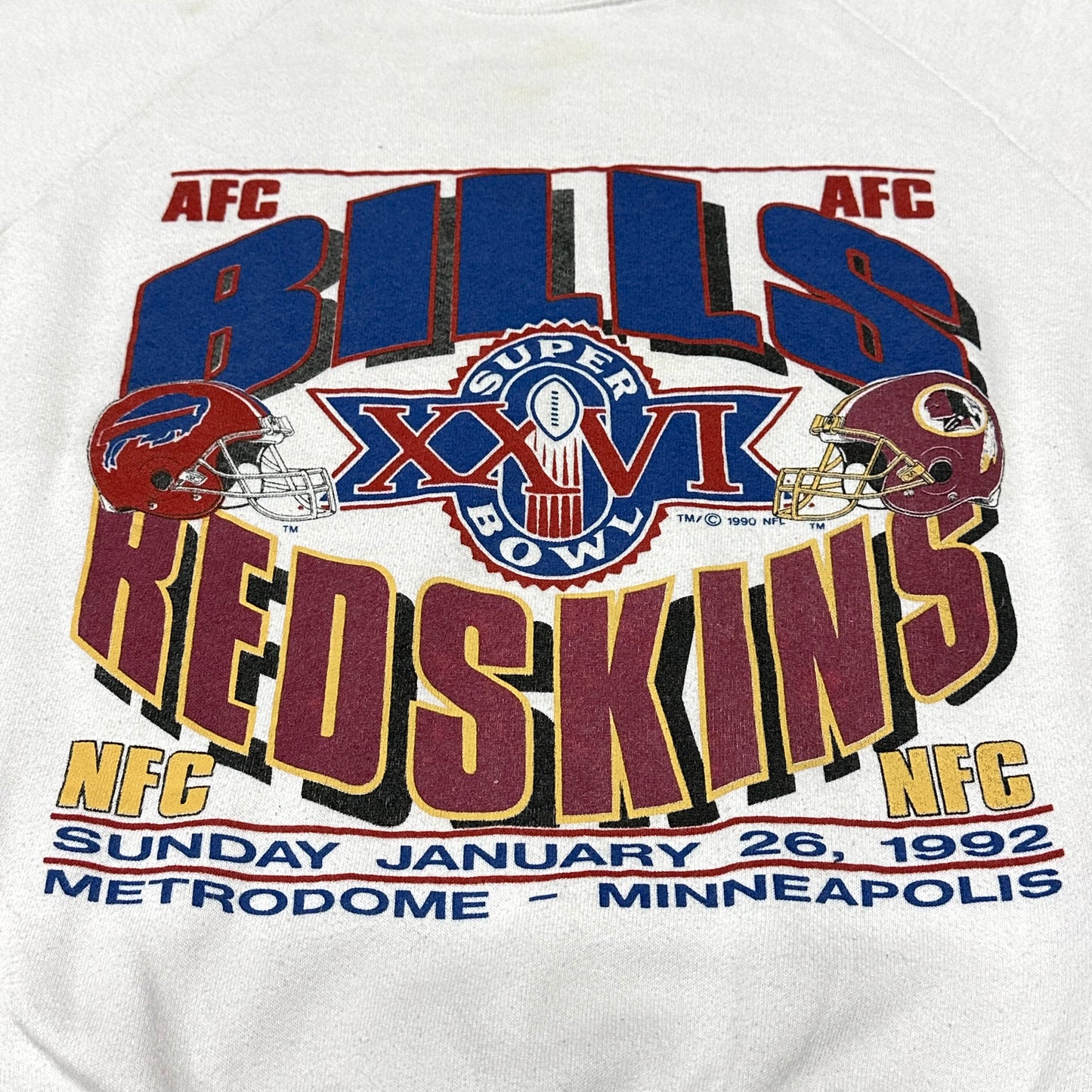 Vintage Super Bowl XXVI 1992 NFL White Sweatshirt