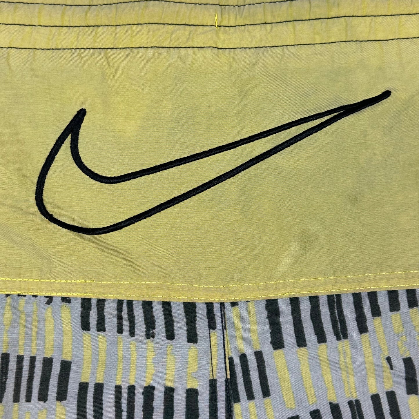 Vintage Nike Gray Yellow Square Gemoetric Nylon Shorts