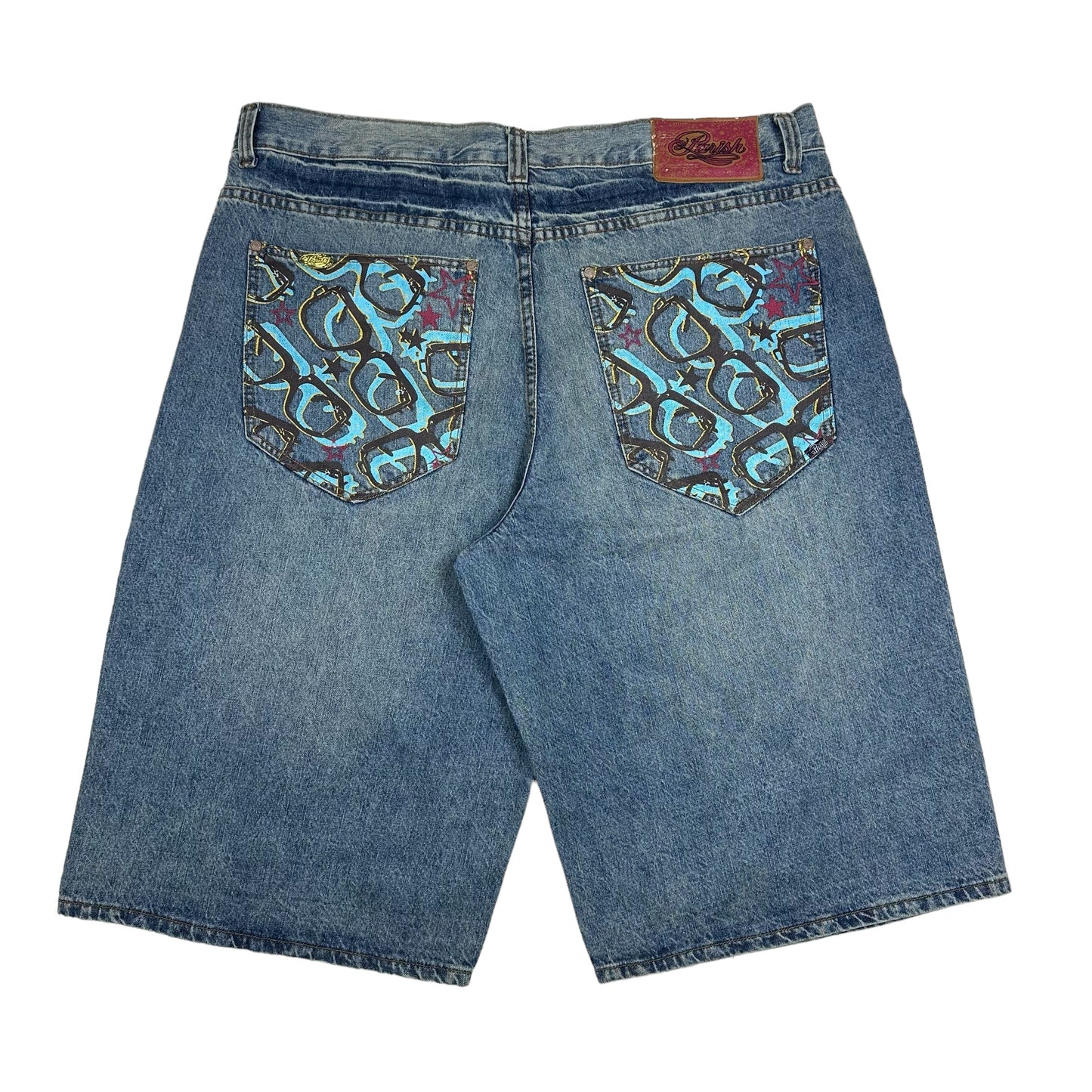 Vintage Y2K Parish Blue Glasses Denim Shorts