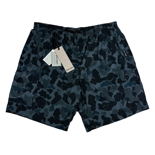 Palm Angels Black Camouflage Print Polyester Shorts