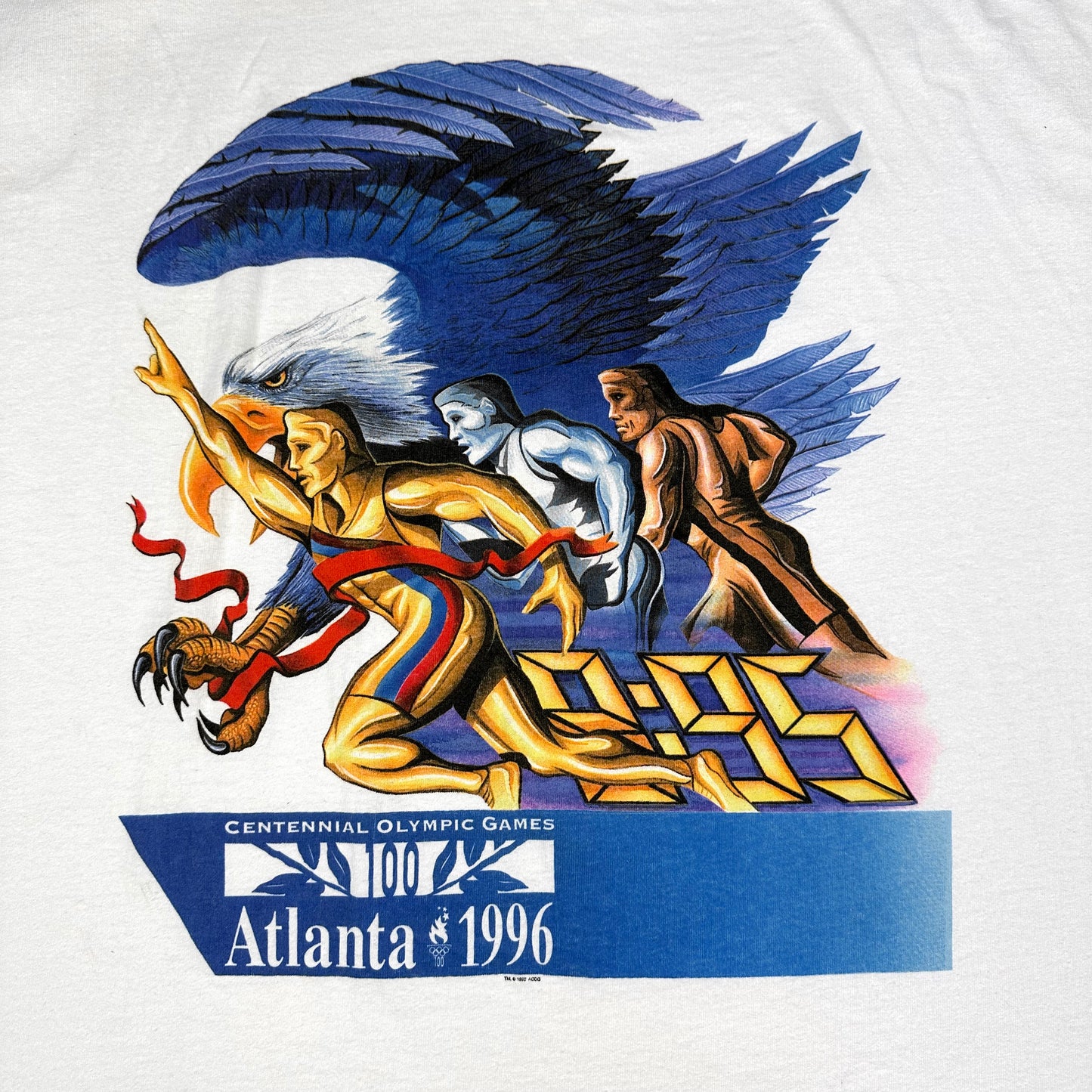 Vintage 1996 Atlanta Olympic Games Medal Runners Eagle White Tee